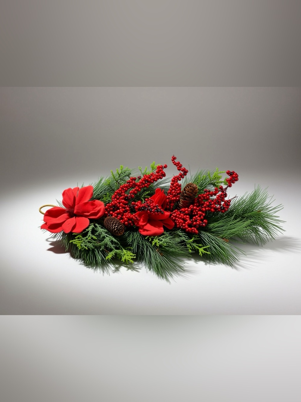 Red Poinsettia Garland - Pinecone Accent - 23x13 - Holiday Decor - Christmas